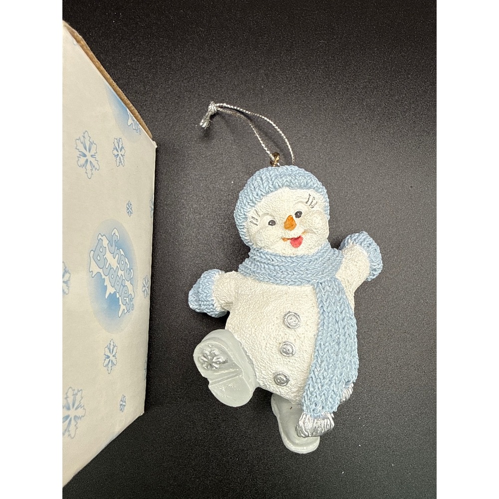 Snow Buddies Uncle Flake Snowman Ornament 2000 Blue Hat Scarf 3" 94485 Encore